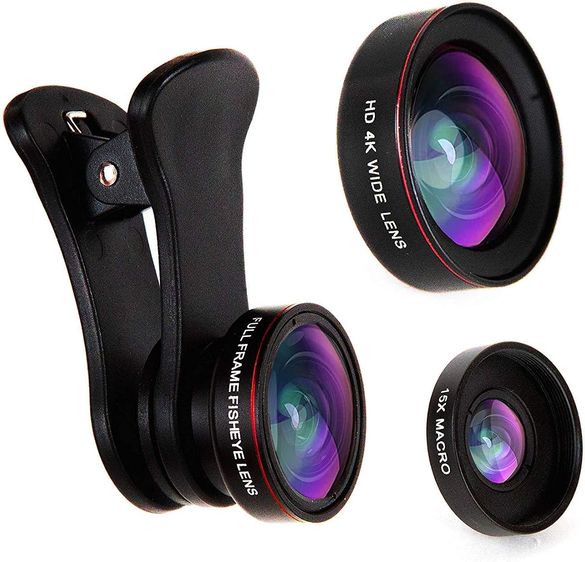 Phone Camera Lens Kit for iPhone, Samsung & Cell Phones | 3 in 1 Fisheye Lens, Wide Angle Lens and Macro Lens Attachment | Travel Size plus Accessories
