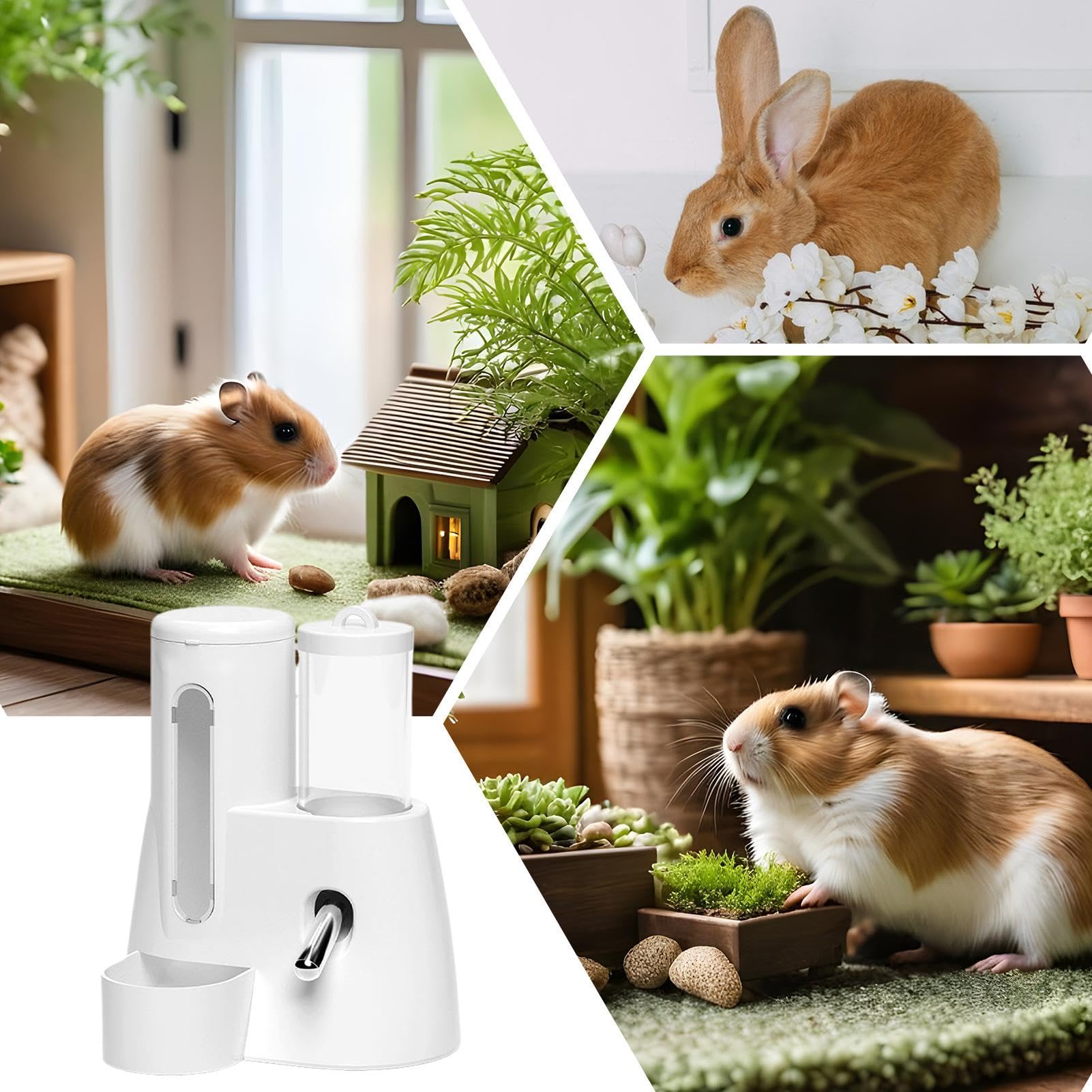 Bebedero y comederos automático para jaula de conejos - Botella antigoteo | Dispensador de agua para hámster | Botella 2 en 1 antigoteo con comederos for mascotas pequeñas, hámsteres, hurones y cobaya