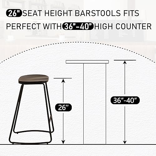 Miniatura 3 de HeuGah Juego de 3 taburetes de bar, taburetes de bar con asiento de silla de montar, taburete de bar sin respaldo de 26 pulgadas para isla de