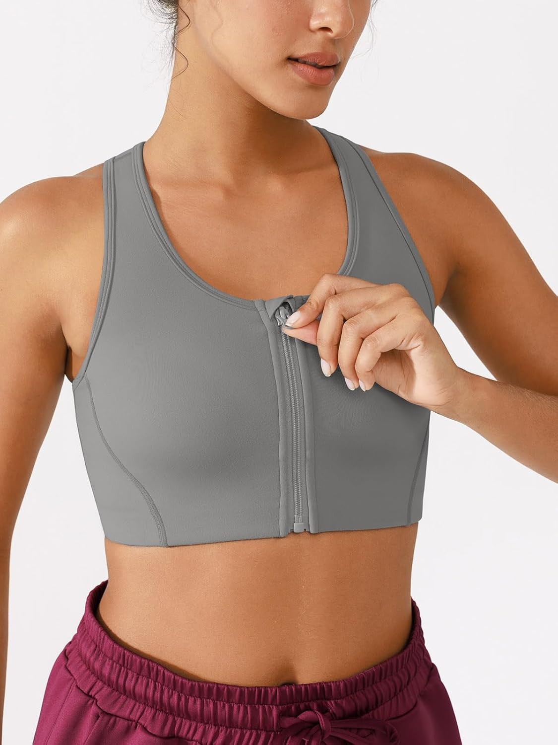 BRXL High Support Front Zip Sports Bra for Women with Phone Pocket Padded Racerback Workout Gym Running Yoga Bra