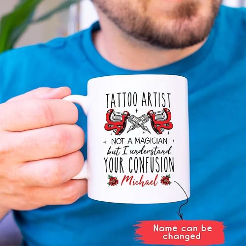 Miniatura 9 de Taza de artista de tatuaje floral, taza de café personalizada para tatuajes, taza de tatuaje personalizada con nombre regalo para amantes del