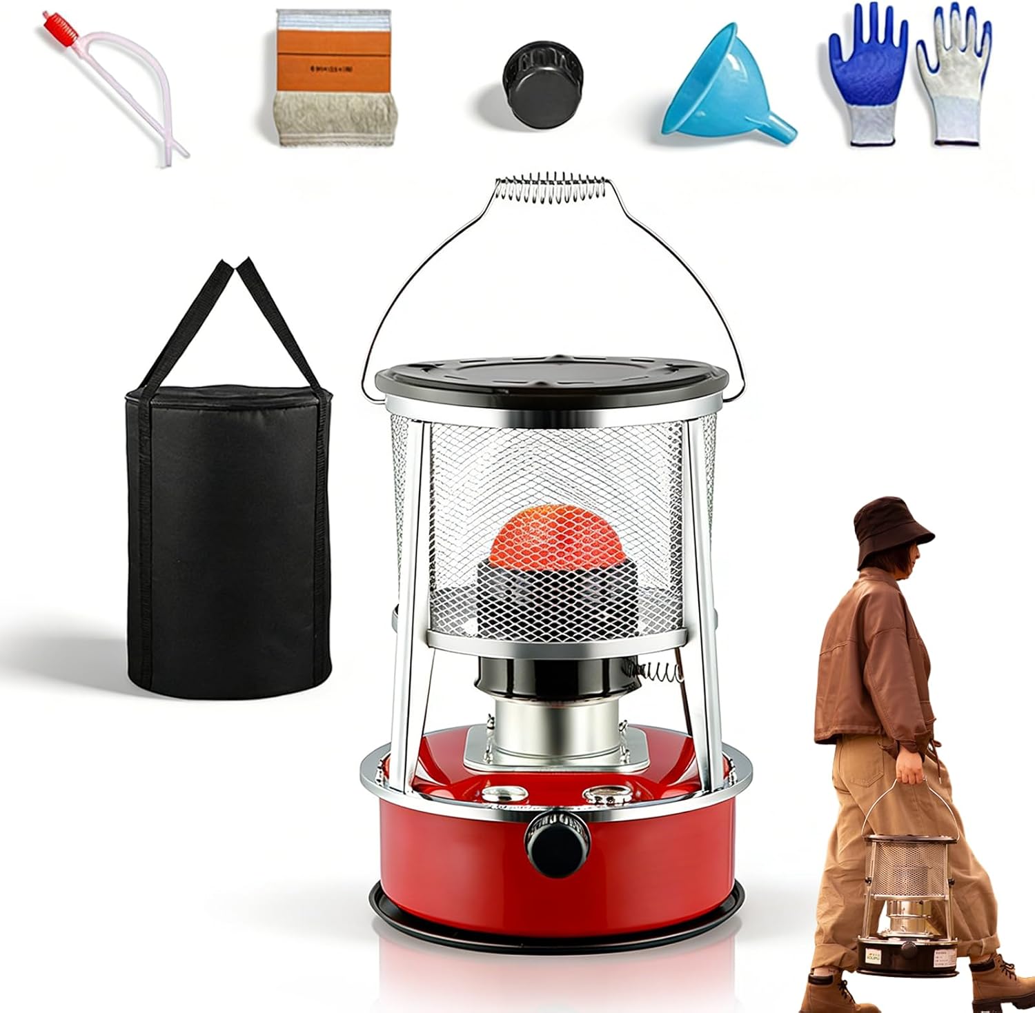 Non Electric Heaters for Indoor, 9000 Btu Kerosene Heater Indoor, Portable Indoor Heater for Home Power Outage, Emergency Heat for Camping, Garage, Large Rooms (Red)