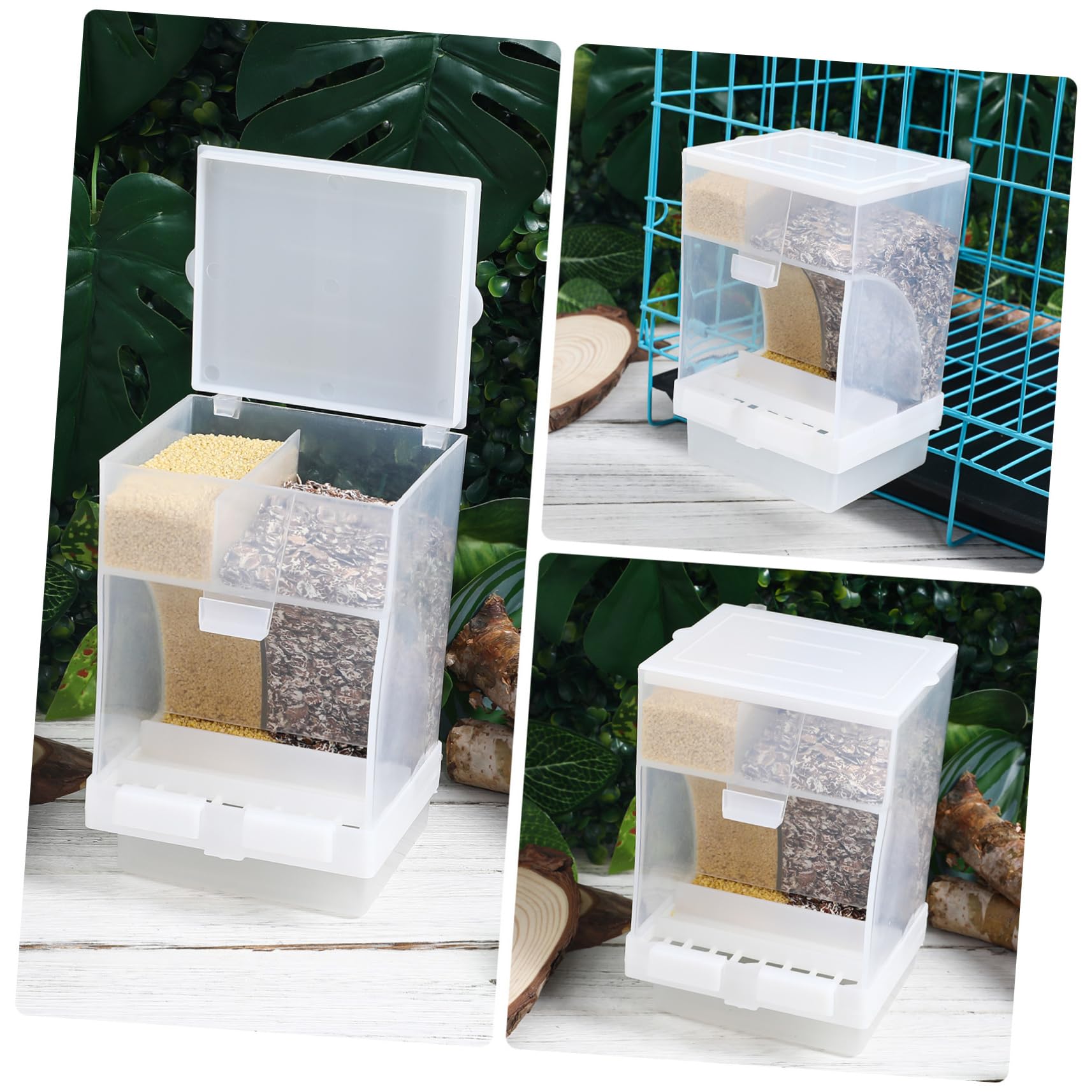 VANZACK 4ensembles Distributeur Automatique pour Oiseaux avec Compartiments Et Cuillère Mangeoire Transparent pour Perroquets Et Oiseaux De Compagnie Accessoire Pratique
