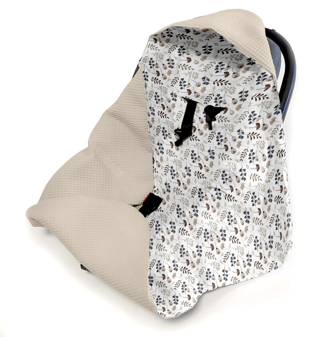 Einschlagdecke Baby Decke 90x90 cm für Babyschale – Sommerdecke atmungsaktiv & leicht, für Kinderwagen und Autositz, für Neugeborene & Kleinkinder, aus Baumwolle, Oeko-Tex - Zweige und Sand