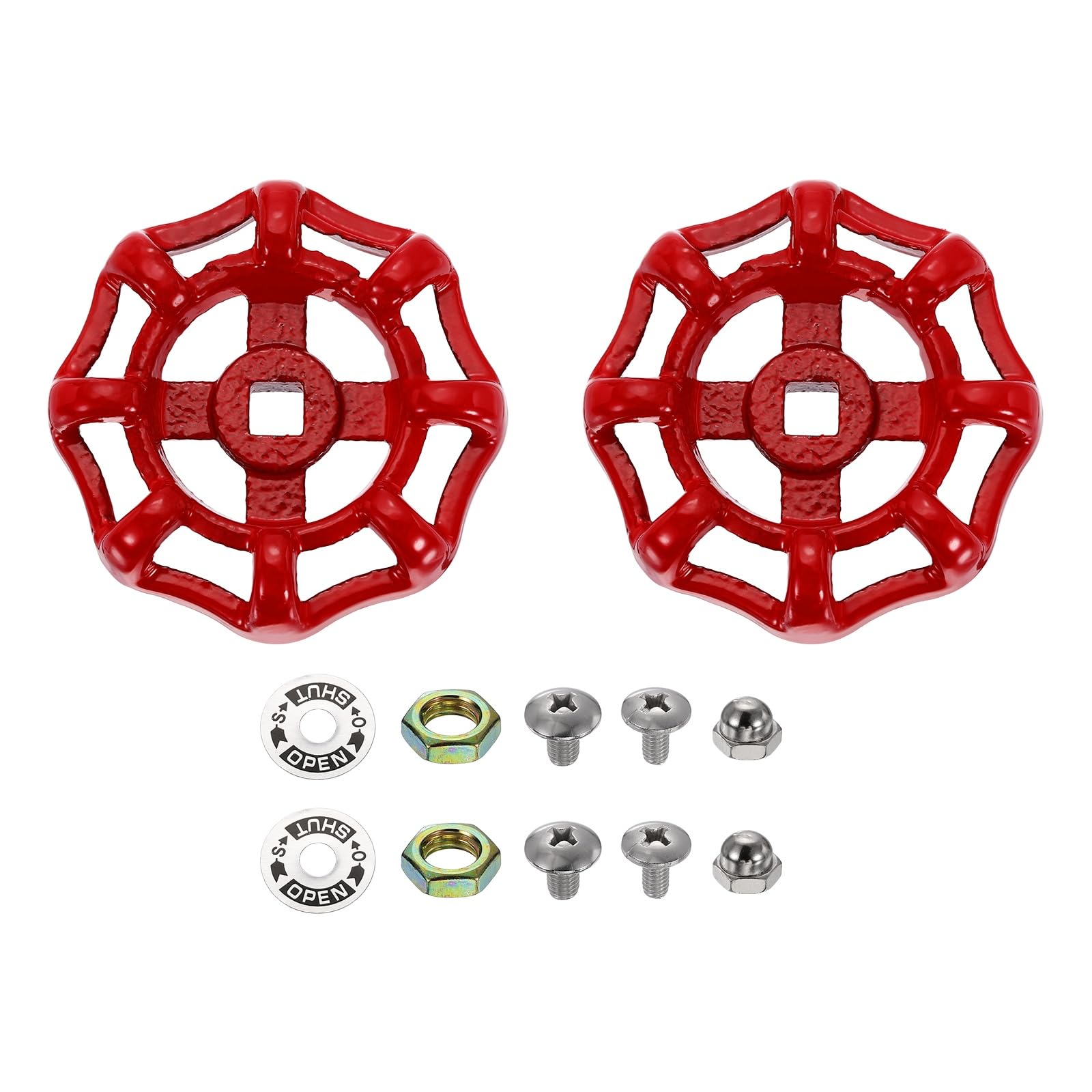 sourcing map 2Pcs Outdoor Faucet Water Spigot Handle, 7 x 7mm Round Wheel Square Stem Hole Cast Iron Hose Bib Outside Faucet Valve Handles Replacement for Garden Courtyard Bathroom, Red