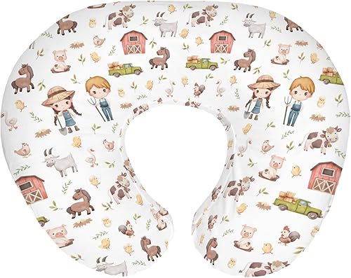 Vista 12 de Lindas fundas de almohada de lactancia de animales de granja para niños y niñas, vaca, gallo, cabra, pato, cerdo, funda de almohada de lactancia