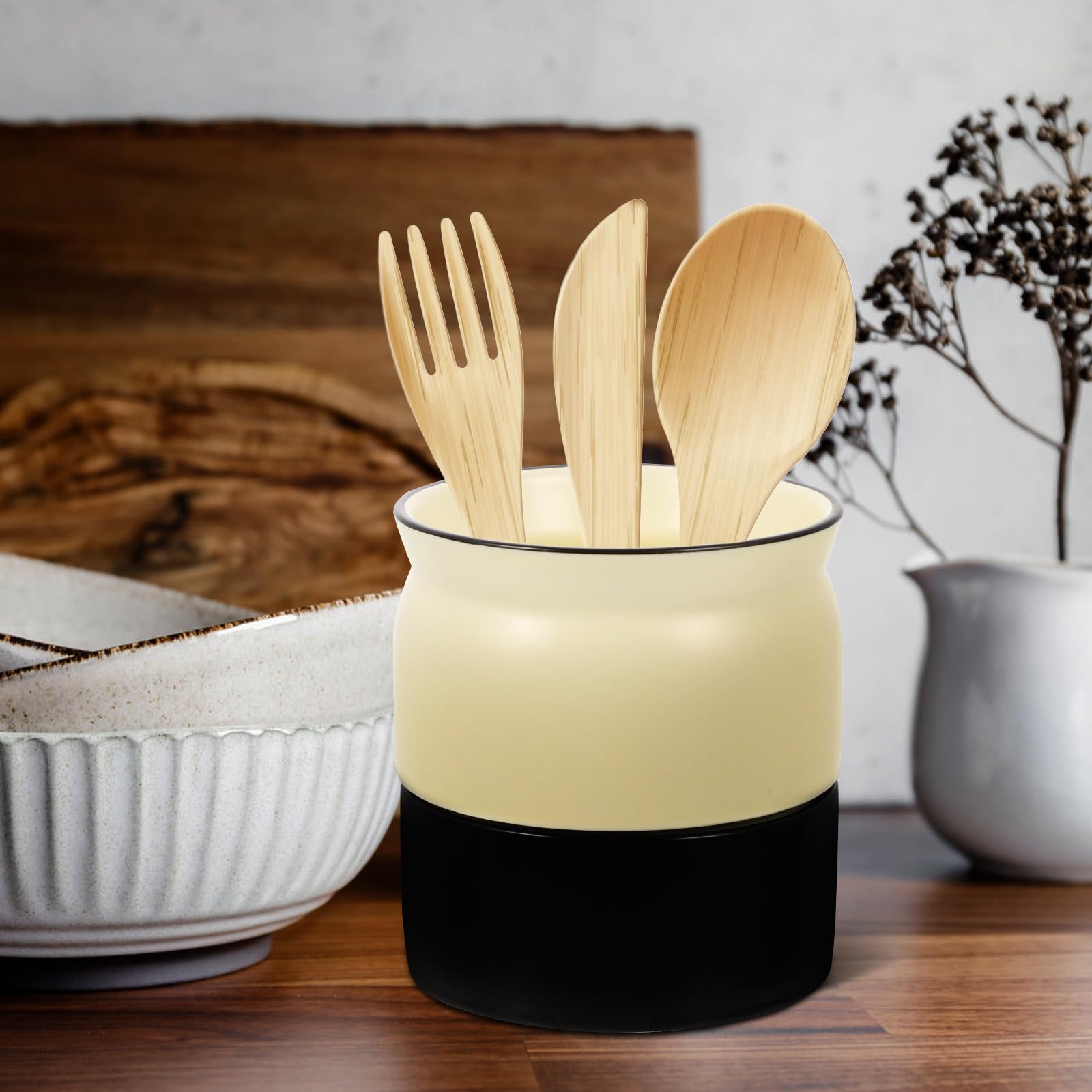 Soporte para Cubiertos de Cocina Estilo Nórdico, Cubo Cerámico en Tonos Claros y Oscuros, Organizador Compacto para Palillos y Utensilios, Porta Cubiertos Creativo para Encimera,