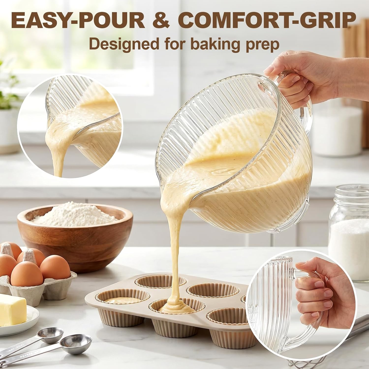 Glass Mixer Bowl for KitchenAid 4.5 and 5 Quart Tilt-Head Stand Mixers, 5 qt Mixing Bowl for Kitchen Aid With Measurement Markings & Handle