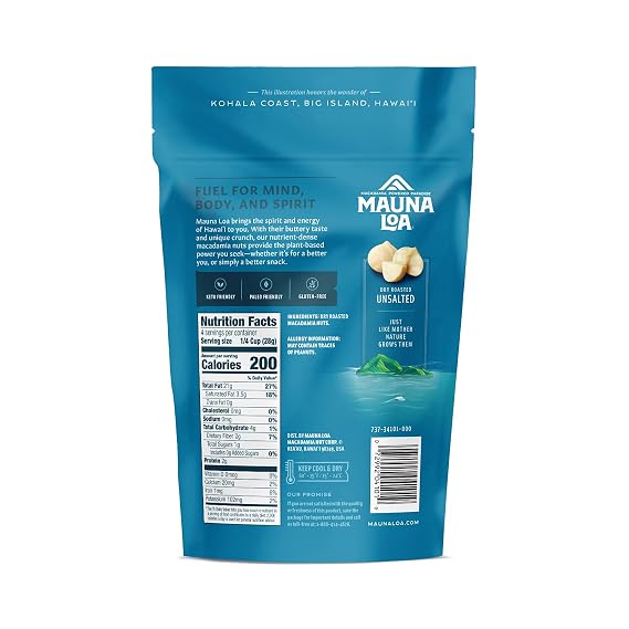 Mauna Loa Premium Natural Roasted Macadamia Nuts, Unsalted Flavor, Mulicolor, 4 Oz