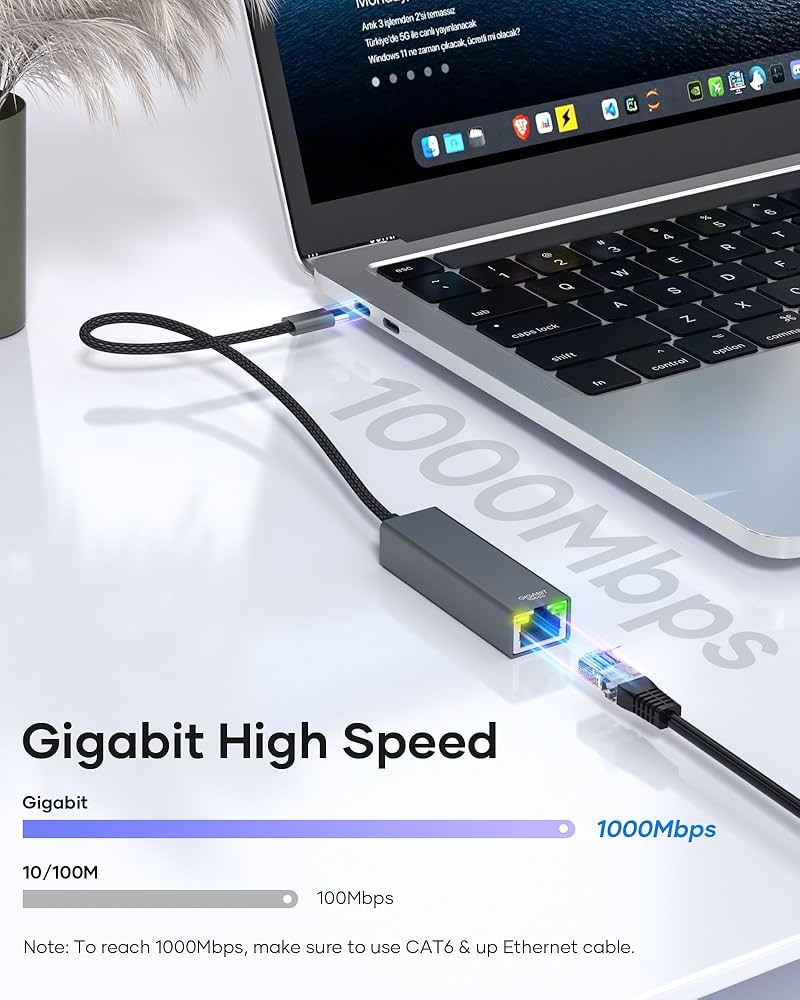 USB C to Ethernet Adapter 1Gbps Type C to Gigabit Ethernet LAN 