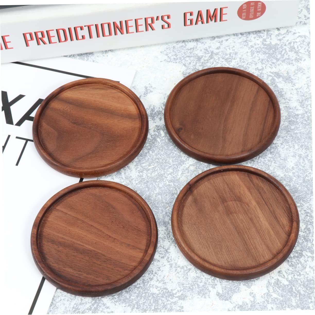 12pcs Walnut Coasters Heat Insulation Mat Coasters Holders for Table Round Groove Cup Holder Non Slip Tea