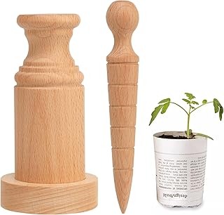 Newspaper Plant Pot Maker Wood Plant Seed Dibber Set Wooden DIY Newspaper Paper Pot Maker for Grow Your Own Seedlings Gardening Seedling Starter Pots Making Tool Paper Pot Press