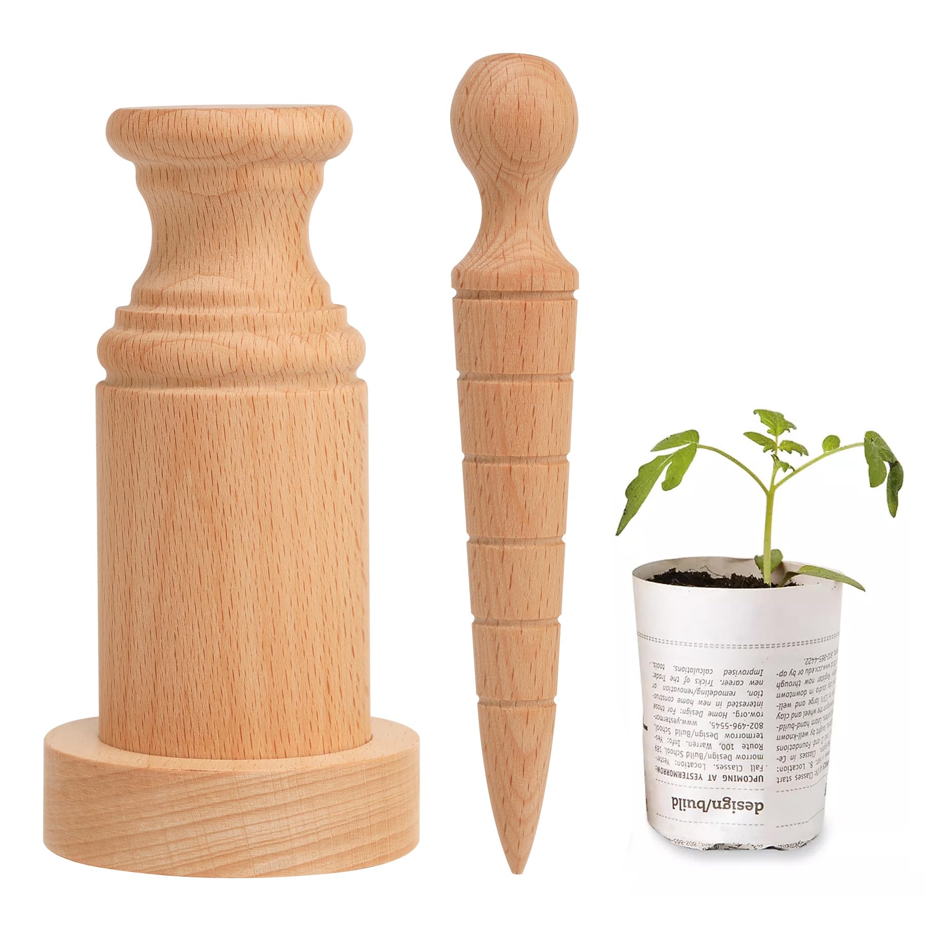 YORSEEK Newspaper Plant Pot Maker Wood Plant Seed Dibber Set Wooden DIY Newspaper Paper Pot Maker for Grow Your Own Seedlings Gardening Seedling Starter Pots Making Tool Paper Pot Press