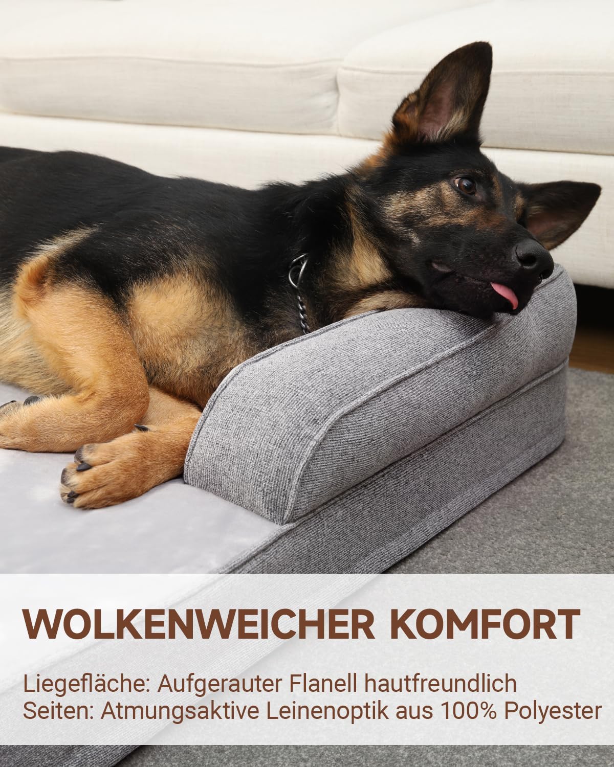 KSIIA Orthopädisches Hundebett Grosse Hunde, Hundekorb Bezug abnehmbar waschbar, Hundesofa Wasserdicht mit Rand, rutschfeste Unterseite, Grau, 104x68x17cm | Hundekissen, waschbar, wasserdicht, rutschfest, U-Rückenlehne, Hundematte, XL, Hundehütte für den