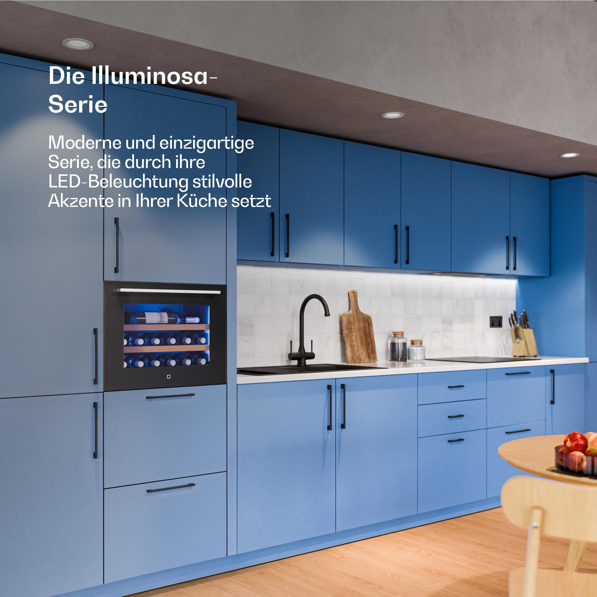 Klarstein Illuminosa Weinkühlschrank Einbau - 19 Flaschen, 1 Zone, 5-20°C, Touch, LED, UV-Schutz, leise, Buchenholzregale, Einbau-Weinkühlschrank