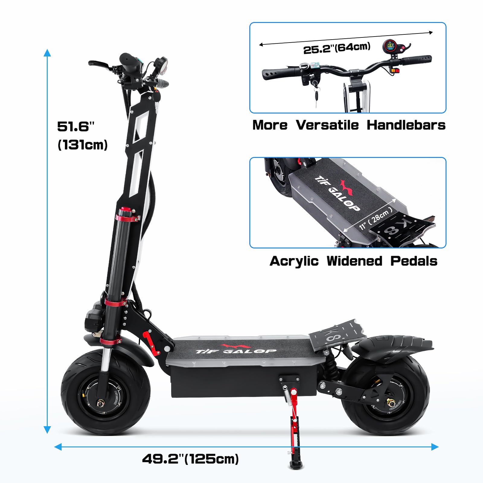 Scooter elettrico Tifgalop per adulti, super motori doppi, doppi ammortizzatori, doppi freni a disco idraulici, pneumatici a vuoto da 12 pollici, batteria al litio 60V38Ah, autonomia fino a 100 km