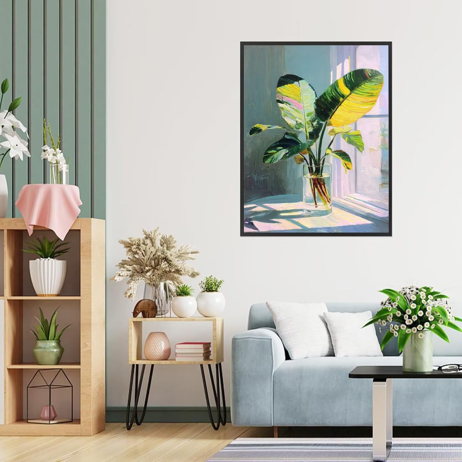 Dipingere con i Numeri Adulti Foglie, verde Dipingere con i Numeri Bambini DIY Kit, Set Premium con Pennelli, Decorazione Casa & Creativo Regalo di Compleanno, Attività di Tempo libero 70x95cm z-463