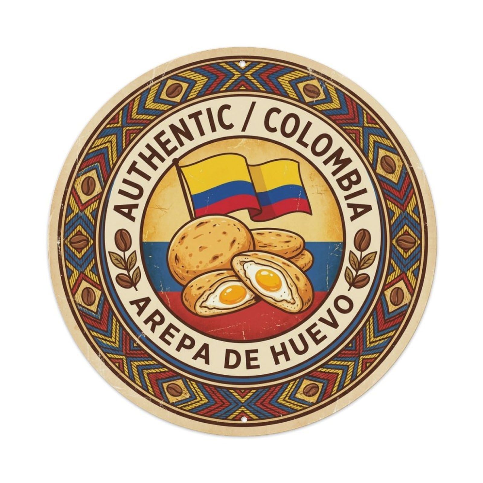Olhnbad Style Colombia Travel Arepa De Huevo Street Food Cuisine Metal Tin Sign