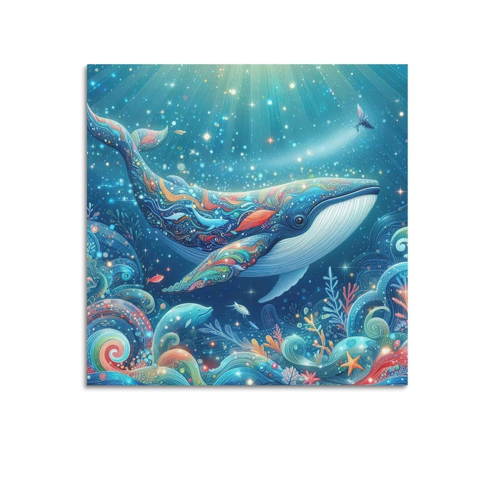 WPHSFX Marine Animal Poster Whale Odyssey in Starlit Depths Poster Decorative Painting Canvas Wall Posters And Art Picture Print Modern Family Bedroom Decor Posters 20x20inch(50x50cm)