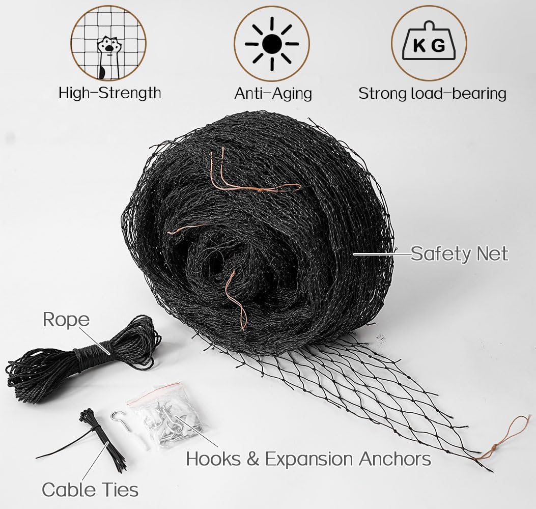 Cat Balcony Net, Steel Wire Reinforced, Anti-Fall Fence, Safety Net, Extra Strong (10 X 33 Ft)