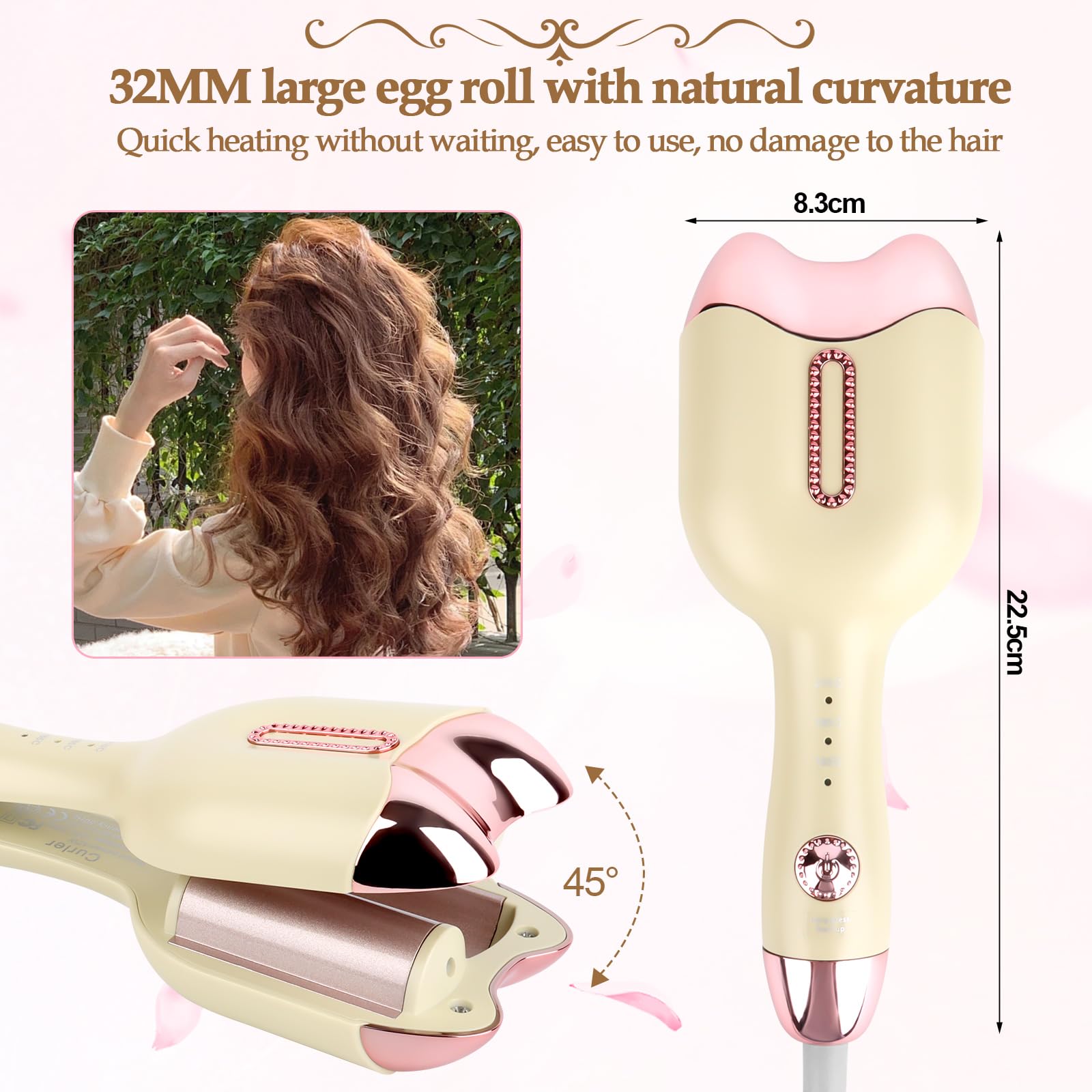 MXTIMWAN Ferro Arricciacapelli per Onde,Piastra Onde per Capelli,Ferro Capelli Grandi Ricci Adatto ai Principianti,Ondulati Temperatura Regolabile Ondulata Ferro,Riscaldamento Rapido Curling Iron