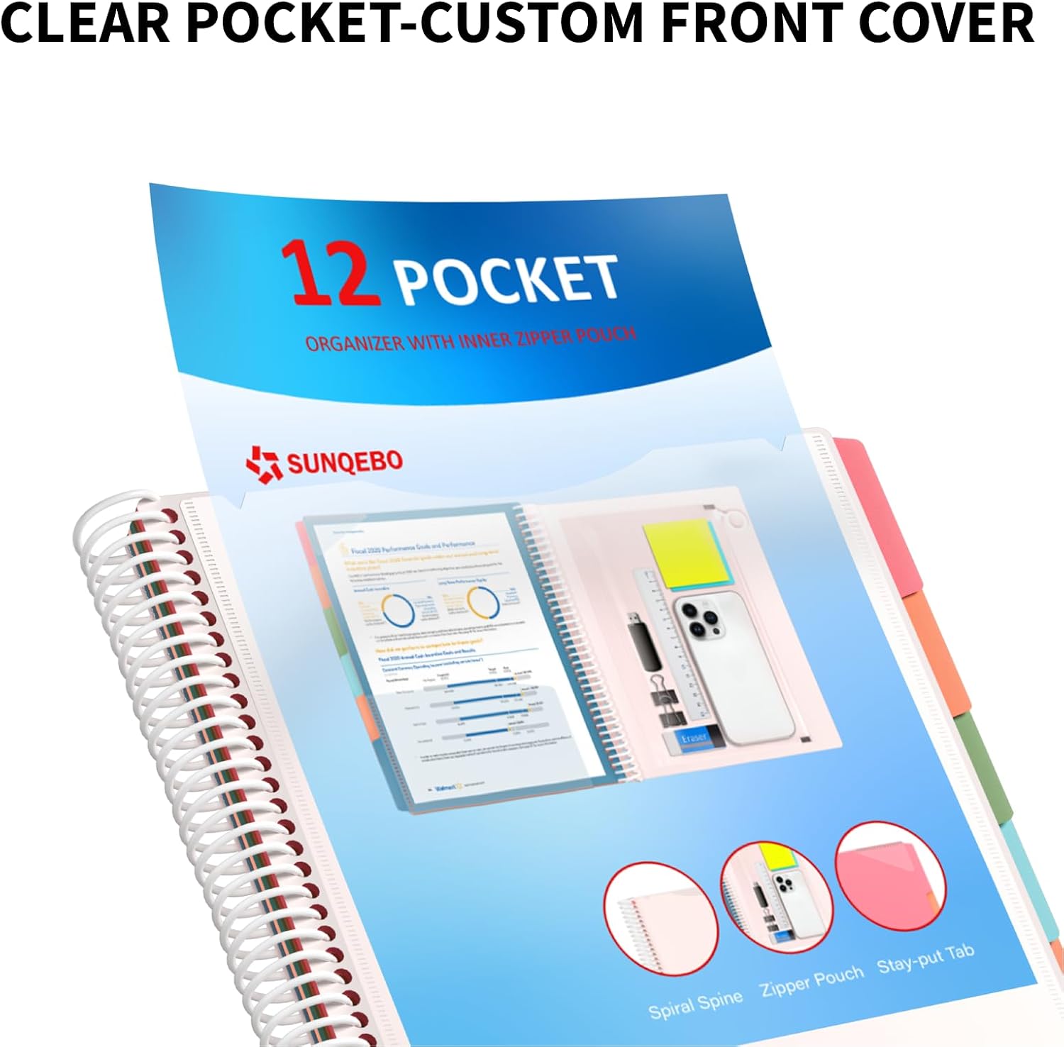 12 Pocket Project Organizer, 6 Colors Folders Binder with Dividers, White thumbnail