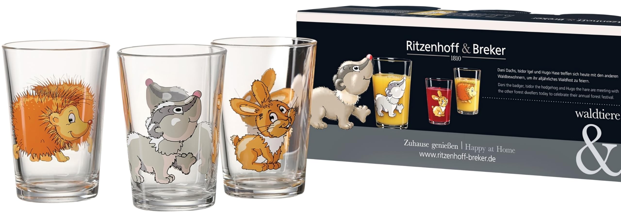 Ritzenhoff & Breker Zestaw szklanek dla dzieci, zwierzęta leśne, 6-częściowy, szkło