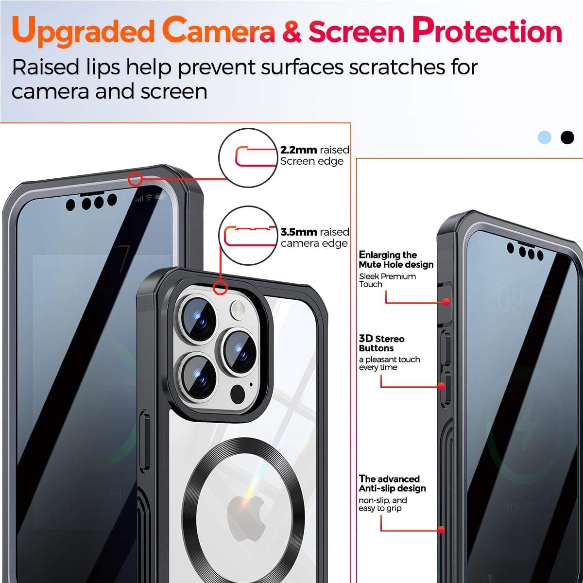 TLIKEMISS [CD Loop + Privacy Screen Protector] Magnetic Case for iPhone 12/iPhone 12 Pro, Military Grade Drop Protection, Anti-peep Privacy Screen, Compatible with MagSafe, Black