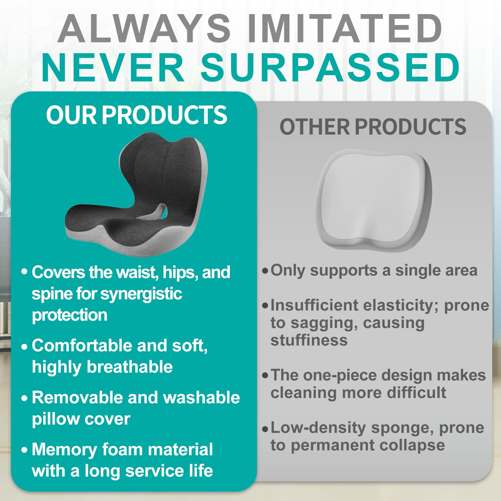Photo 1 of Seat Cushion for Office Chair, Car and Wheelchair Use, with Lumbar Support Pillow and Memory Foam Coccyx Cushion for Tailbone, Back, Sciatica, Ergonomic seat Cushion