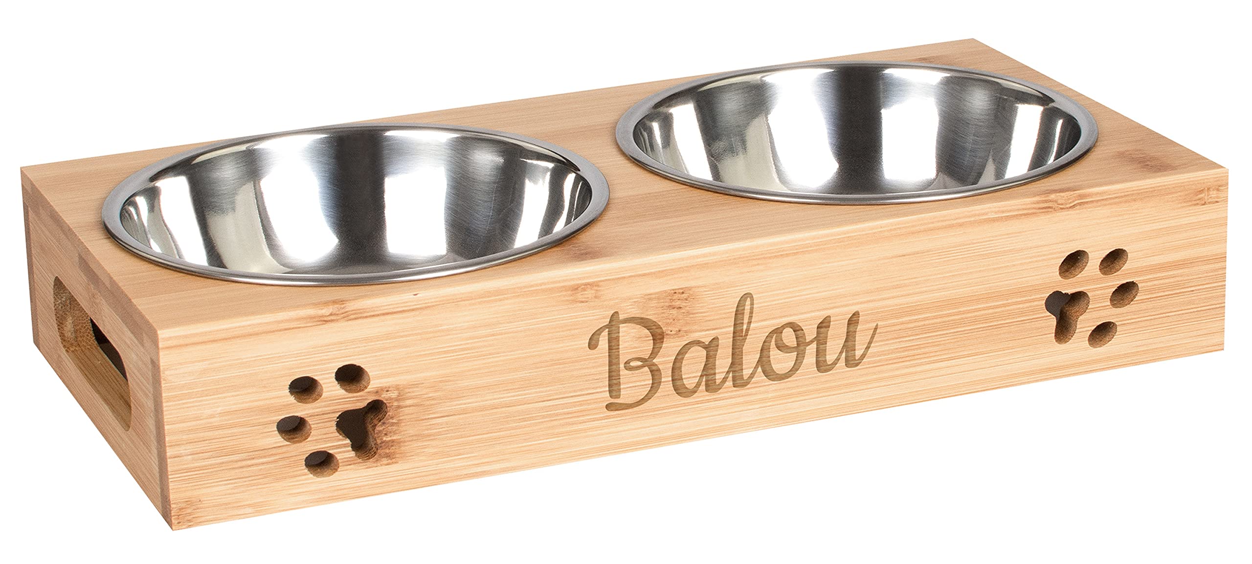 LAUBLUST Futterstation mit Name Personalisiert für Hunde - Natur | Größen M, L, XL - Futternapf & Wassernapf Hund | 2 Edelstahl Fressnäpfe als Hundezubehör | Fressnapf mit Gravur | Hundenapf erhöht