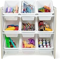 Vista 3 de Humble Crew Organizador de juguetes de 9 compartimientos: Hampton arenado con contenedores de plástico blanco, solución de almacenamiento de 3