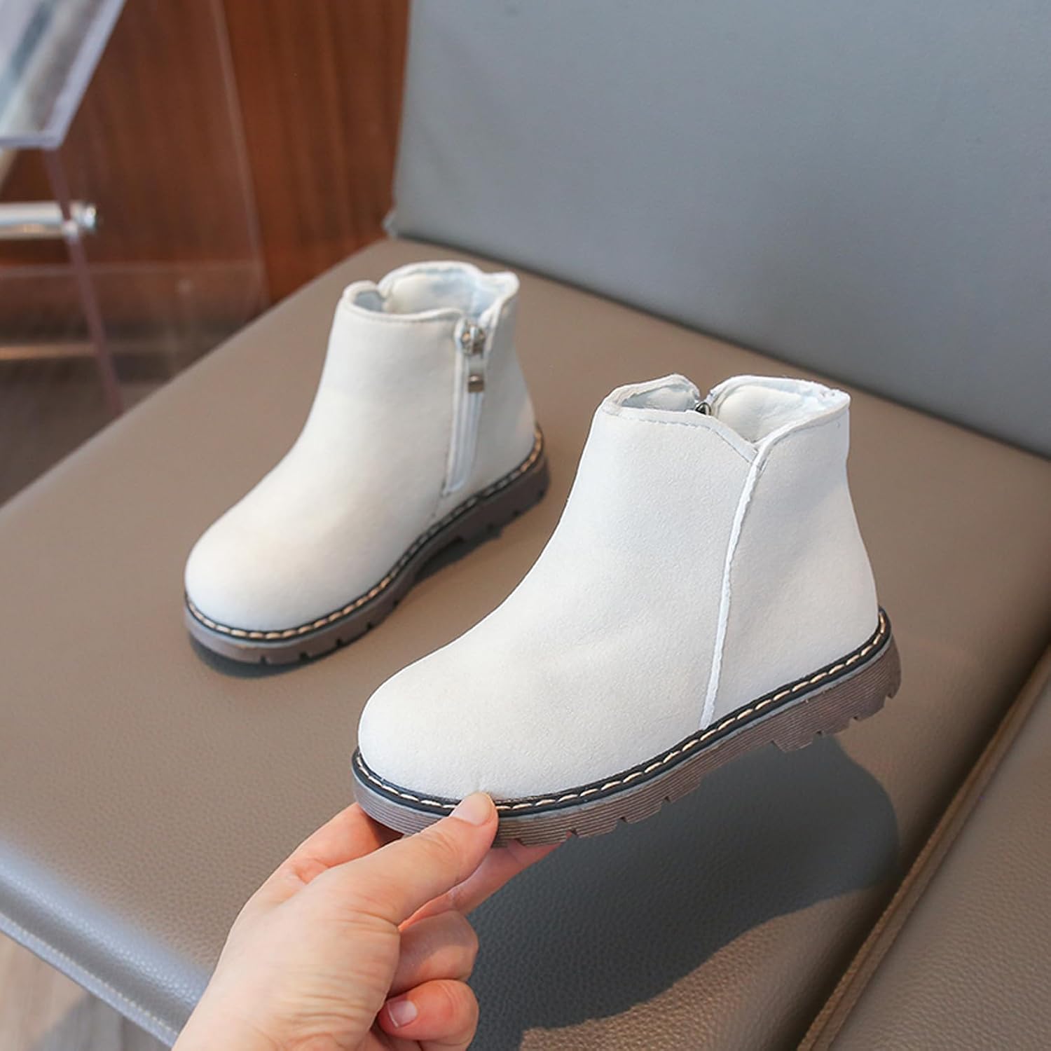 Kids Boots Boys Girls Side Zip Ankle Boots Waterproof Snow Booties
