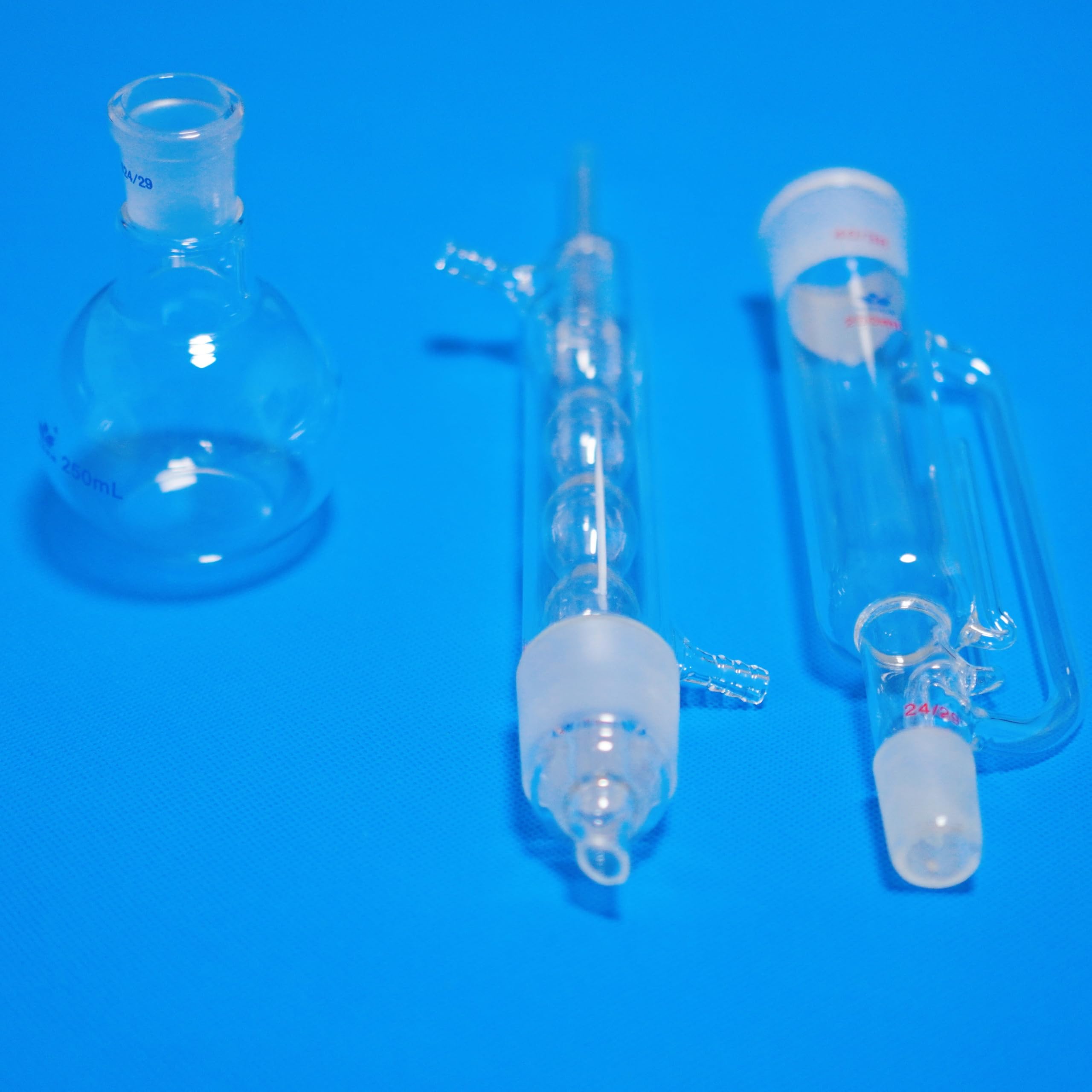 1 szt. Zestaw do ekstrakcji szkła laboratoryjnego Soxhleta 150 ml do 1000 ml - Kompletny zestaw do ekstrakcji z chłodnicą i kolbą płaskodenną(250ml)