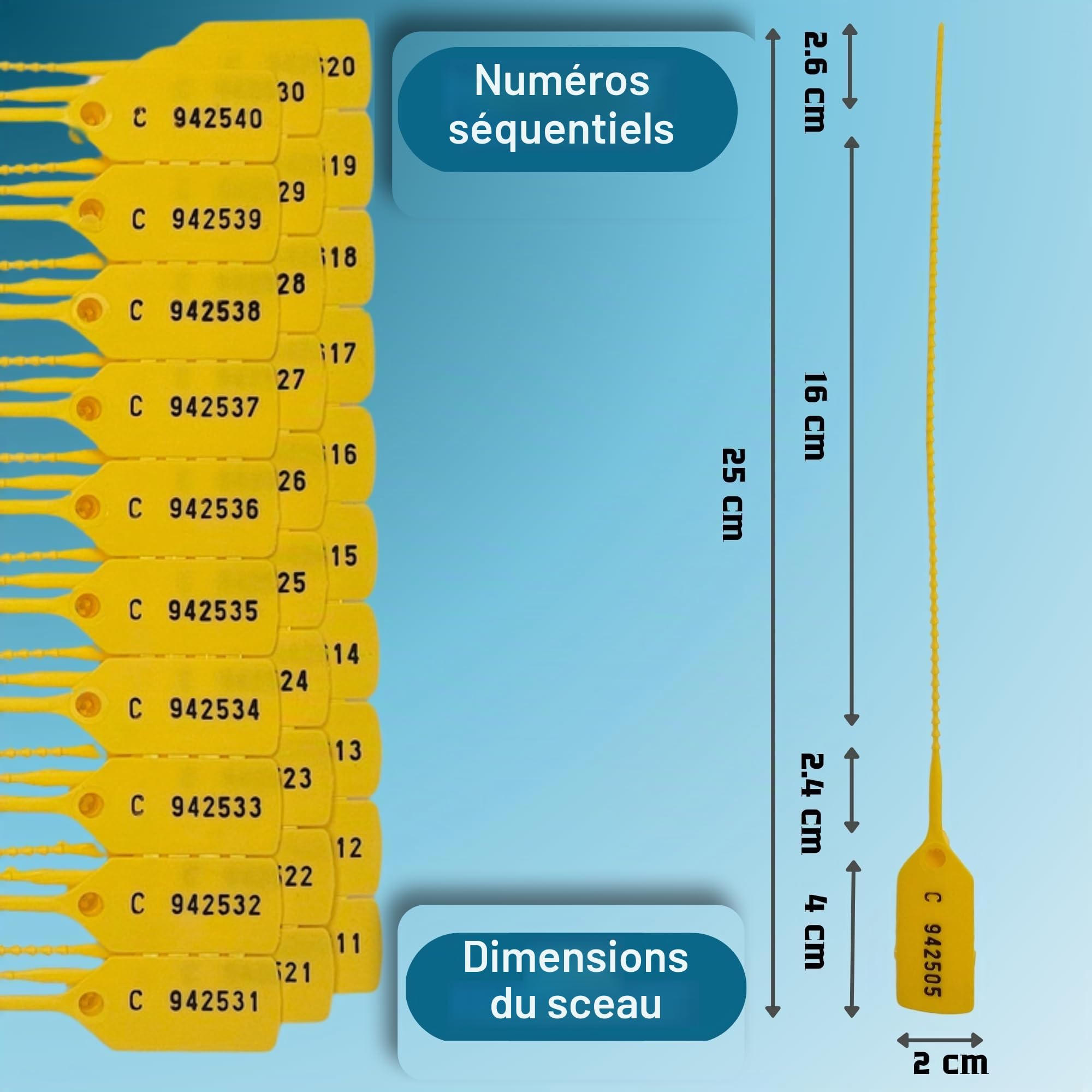 Lot de 100 joints numérotés fabriqués au Royaume-Uni - Joints anti-effraction, attaches de sécurité, étiquettes de sécurité, joints de sécurité, joints de sécurité, attaches numérotées (jaune, 100)