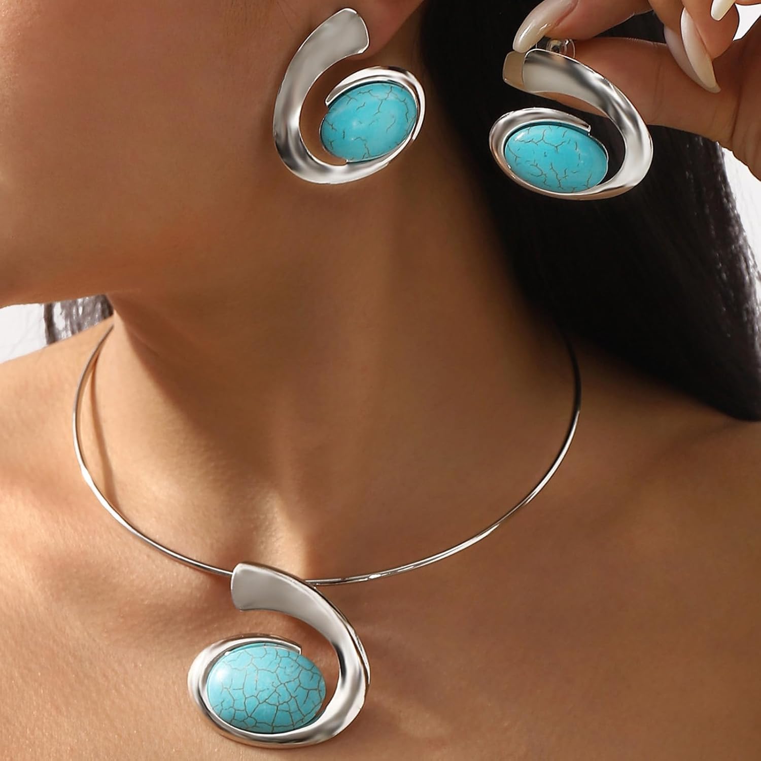 Western Turquoise Jewelry for Women Long Necklace Turquoise Earrings Boho Jewelry Country Concert Outfits Western Outfits - Image 7