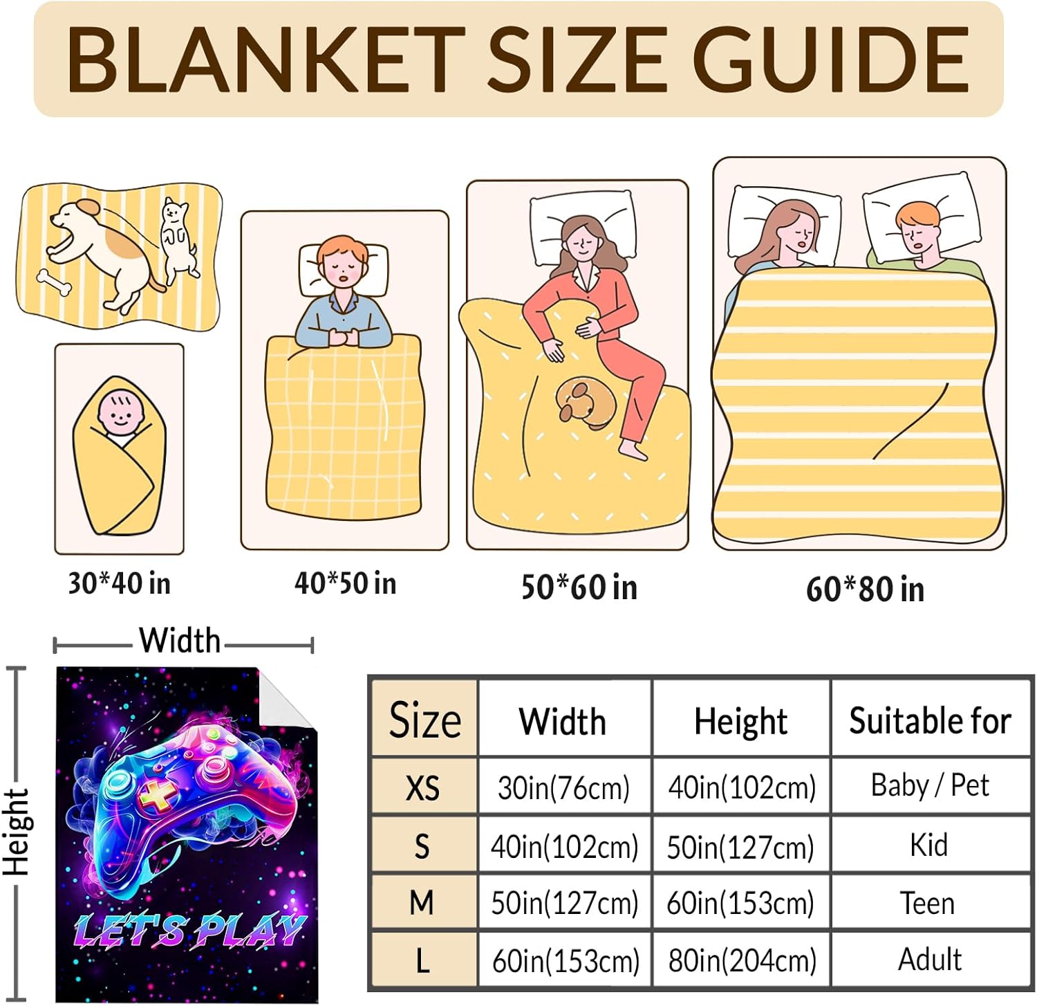 Boys Gaming Blanket Gift Game Throw Blankets for Kids Teens Men, 50x60 Inches Lightweight Comfy Throw for Sofa Couch Bed Home Decor