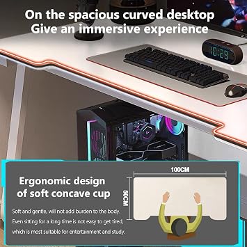 Gaming Desk Computer Writing Table Student Art Modren Simple Style Desks PC Wood Suitable Tables for Home, Office,Bedroom (White, 100x50cm)