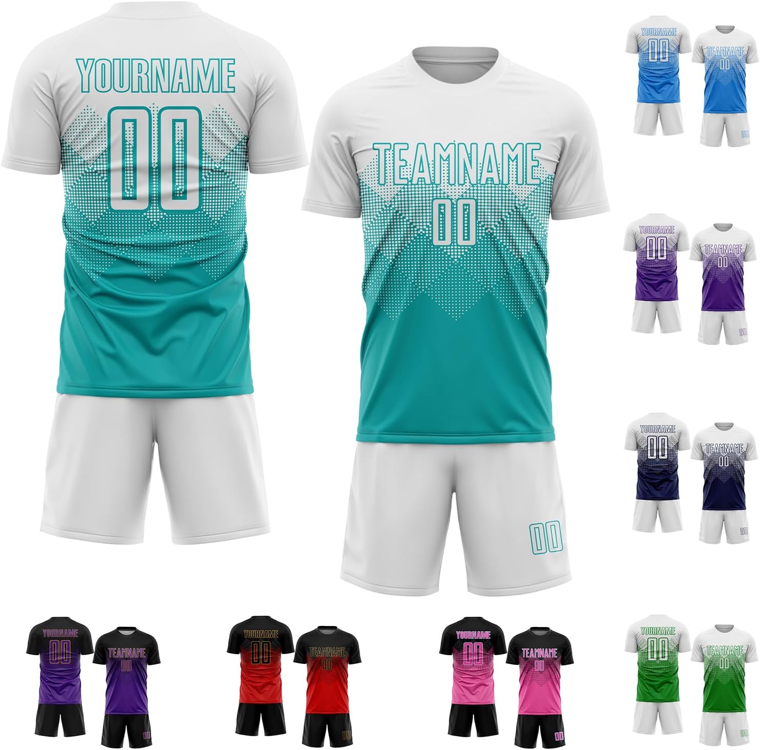 Custom Soccer Jersey Sets Team Uniform Personalized Two Tone Gradient Style Soccer Shirts and Shorts for Men Women Youth