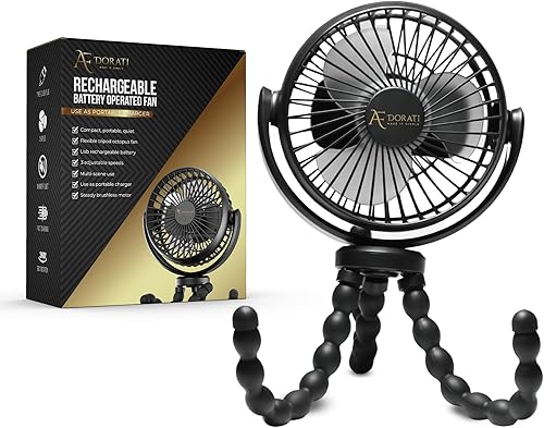 Miniatura 8 de Ventilador pequeño, ventilador de trípode flexible para cochecito - Ventilador portátil - Mini ventilador portátil, recargable, refrigeración