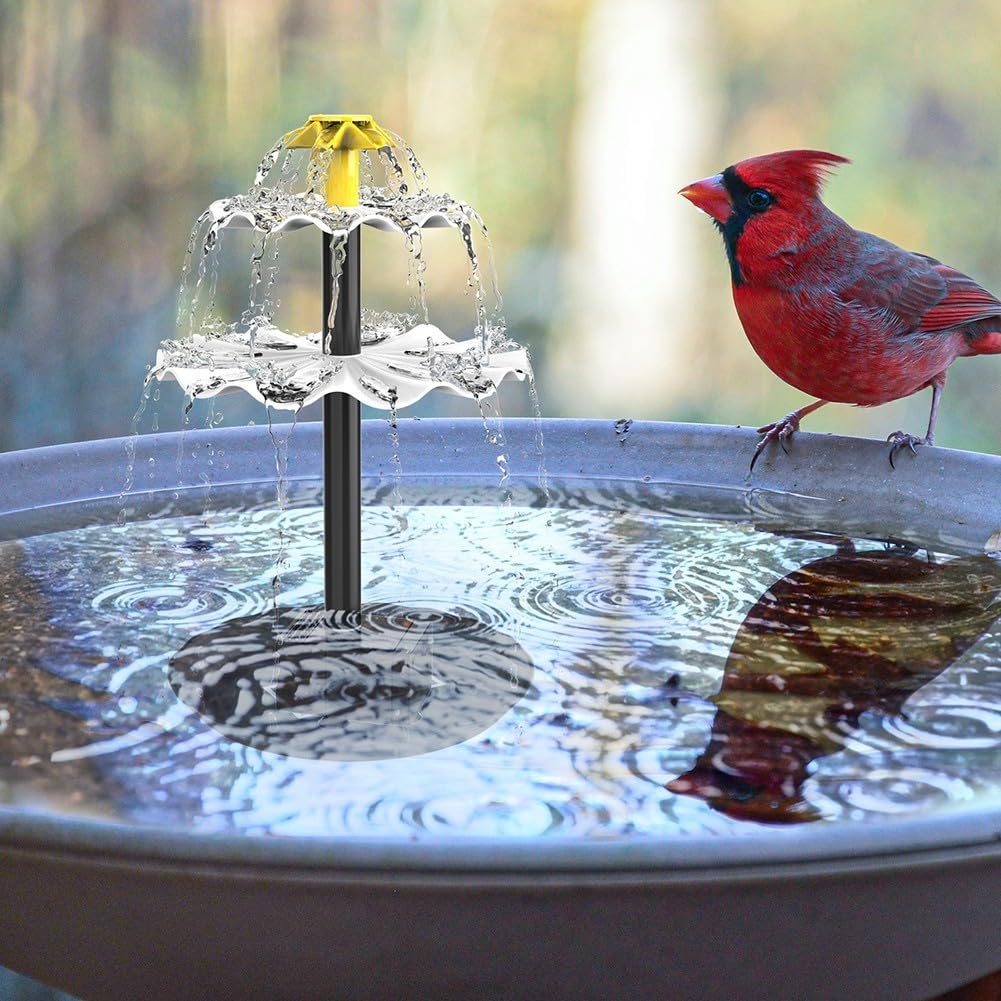 Zoegneer Pompa solare per fontana per uccelli, 6 W, 9 V, pannello policristallino con 9 ugelli e 12 luci a LED incorporate con batteria da 1500 mAh per giardino, laghetti, piscine, acqua esterna