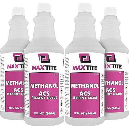 MAXTITE Methanol - 1 Gallon (4 x 32 fl oz) - Premium Quality ACS Reagent Grade for Laboratory or Industrial Use - Made in USA
