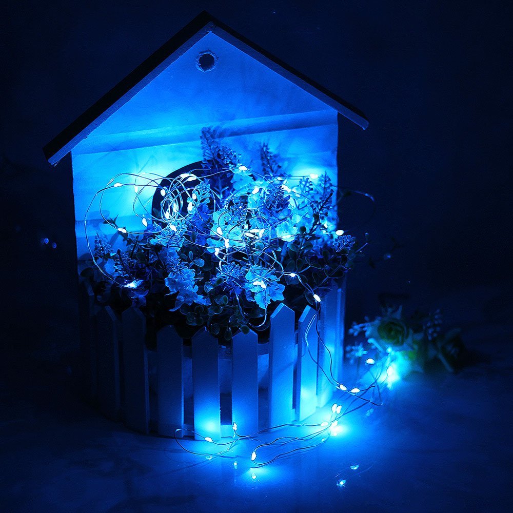 DVMRUIB Led Fairy Lights battery operated 5M/16.5Ft 50leds Blue Led Ultra Thin AA Battery Operated Silver Wire String lights for Thanksgiving Day and Bedroom DIY Decoration