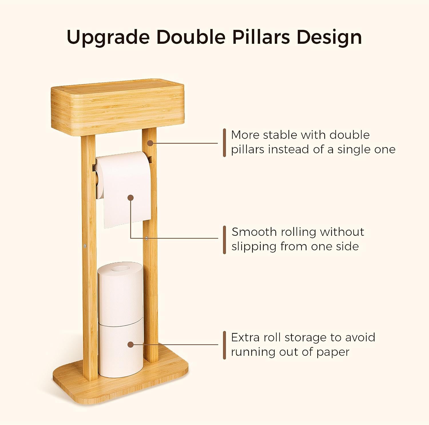 Wealone 4-in-1 Toilet Paper Holder Stand with Storage Shelf Box, 360° Rotating Bamboo Free Standing Toilet Tissue Roll, Toilet Wipes Dispenser Organizer Desktop for Bathroom Decor (Patented)