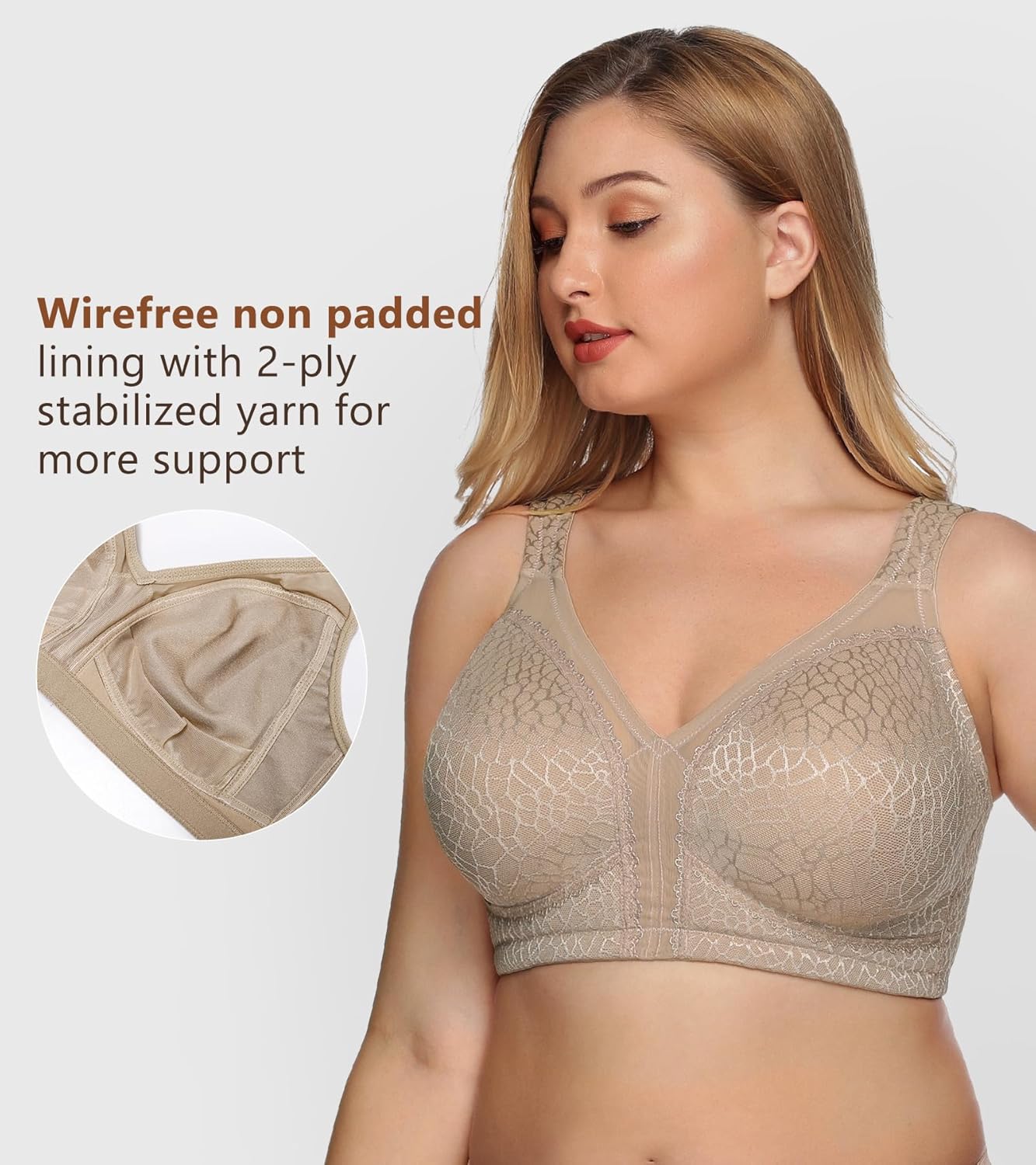 DotVol Women's Full Figure Minimizer Bras Comfort Large Busts Wirefree Non Padded Plus Size Bra - Image 4