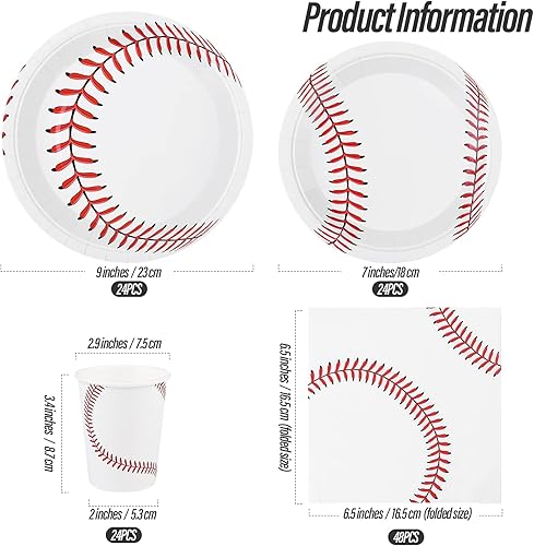 Miniatura 2 de ADXCO Juego de vajilla de 120 piezas para fiesta de béisbol, platos de papel desechables, servilletas, tazas de 7 pulgadas y 9 pulgadas,