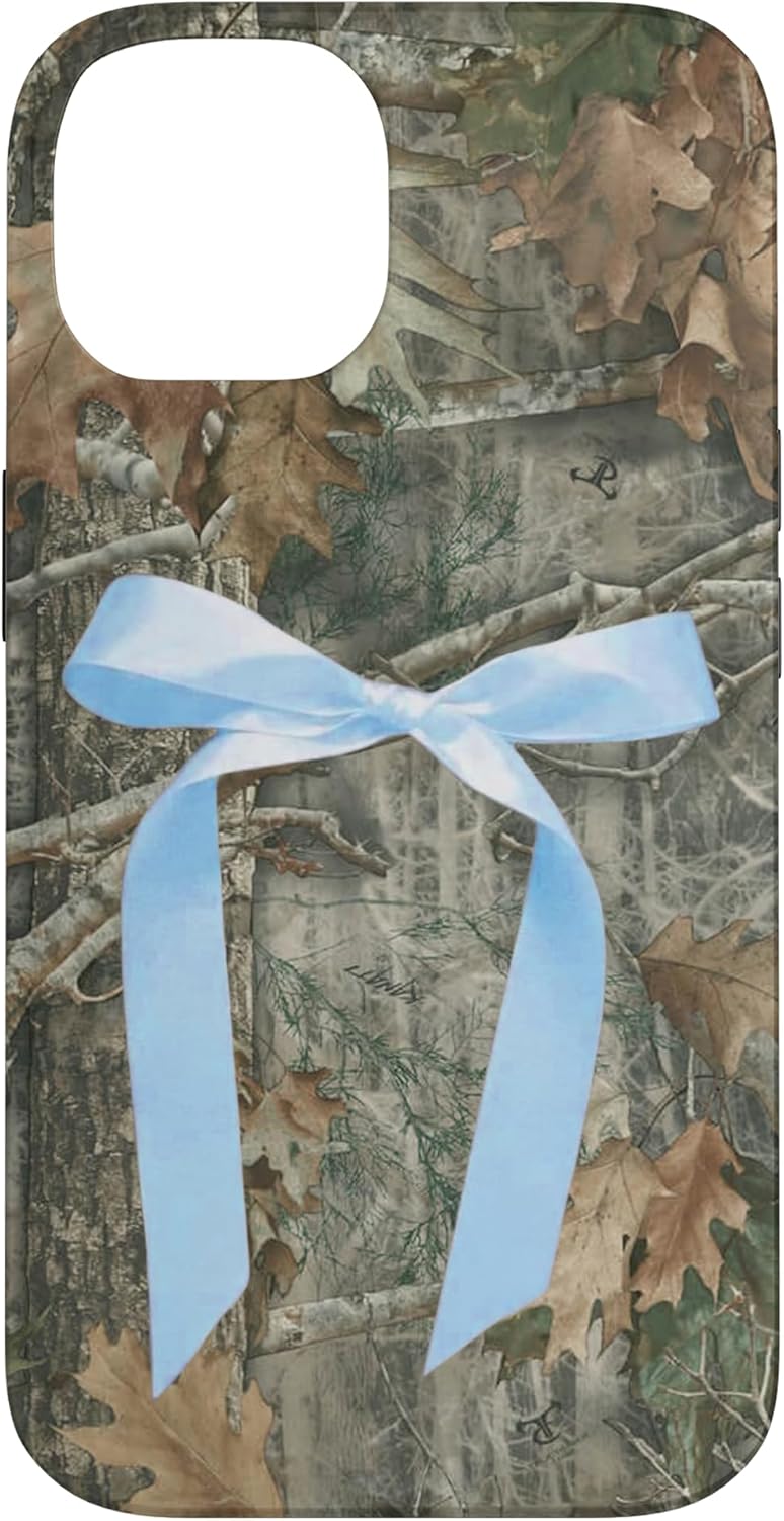 Cute Camo Aesthetic Blue Ribbons and Bows Case for iPhone 14 Pro Max