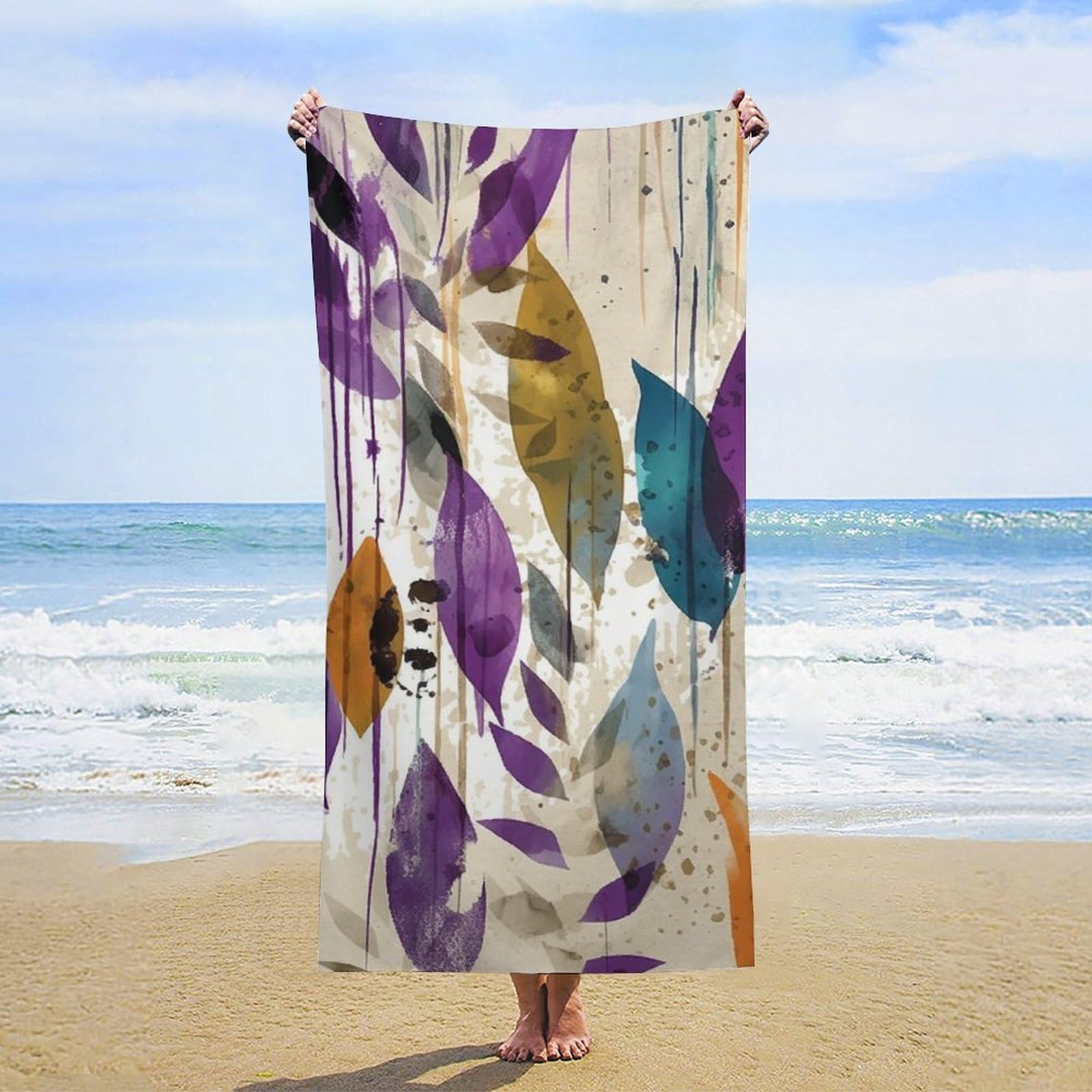 NTVOWPZO Colored Leaves Beach Towel Oversized Microfiber Bath Towels Lightweight Sand Proof Beach Towels Absorbent Pool Towels for Swimming Yoga Bathroom Towel 31.5" X 63"