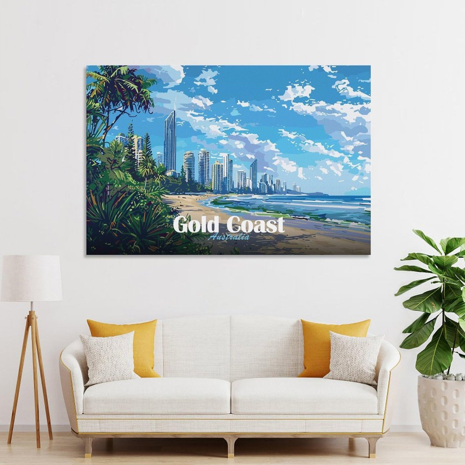 Junmoney Gold Coast Skyline Room Decor Wall Art, 24x36inch(60x90cm), for Entrance Walls, Hall Decor Or Foyers, A Neat Decor Update for Hallways