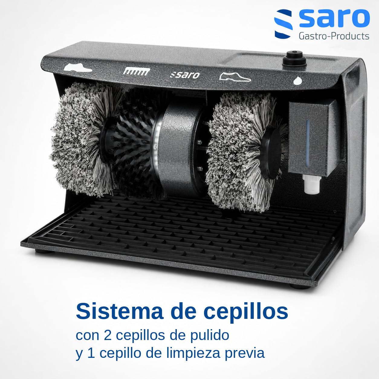 SARO ESP 006 Limpiabotas, 2 cepillos para pulir y cepillo para limpiar, interruptor de pedal, dispensador de crema para zapatos, color antracita