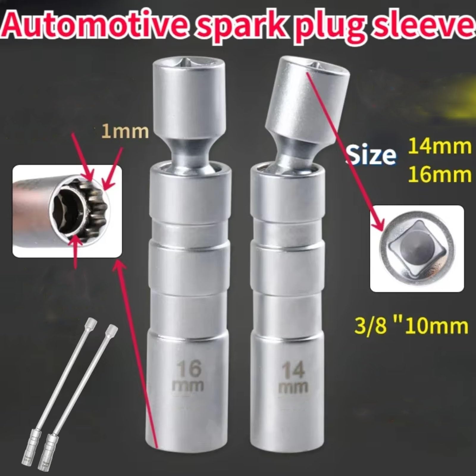 Llave Bujias Imán Automotriz De 14mm 16mm para Bujía Llave Inglesa Herramienta De Extracción Manguito De Llave Inglesa De Vela Giratoria(1set)